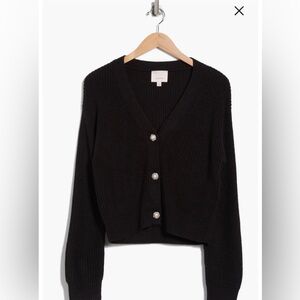Cinq a sept Black Cardigan Sweater w pearl buttons